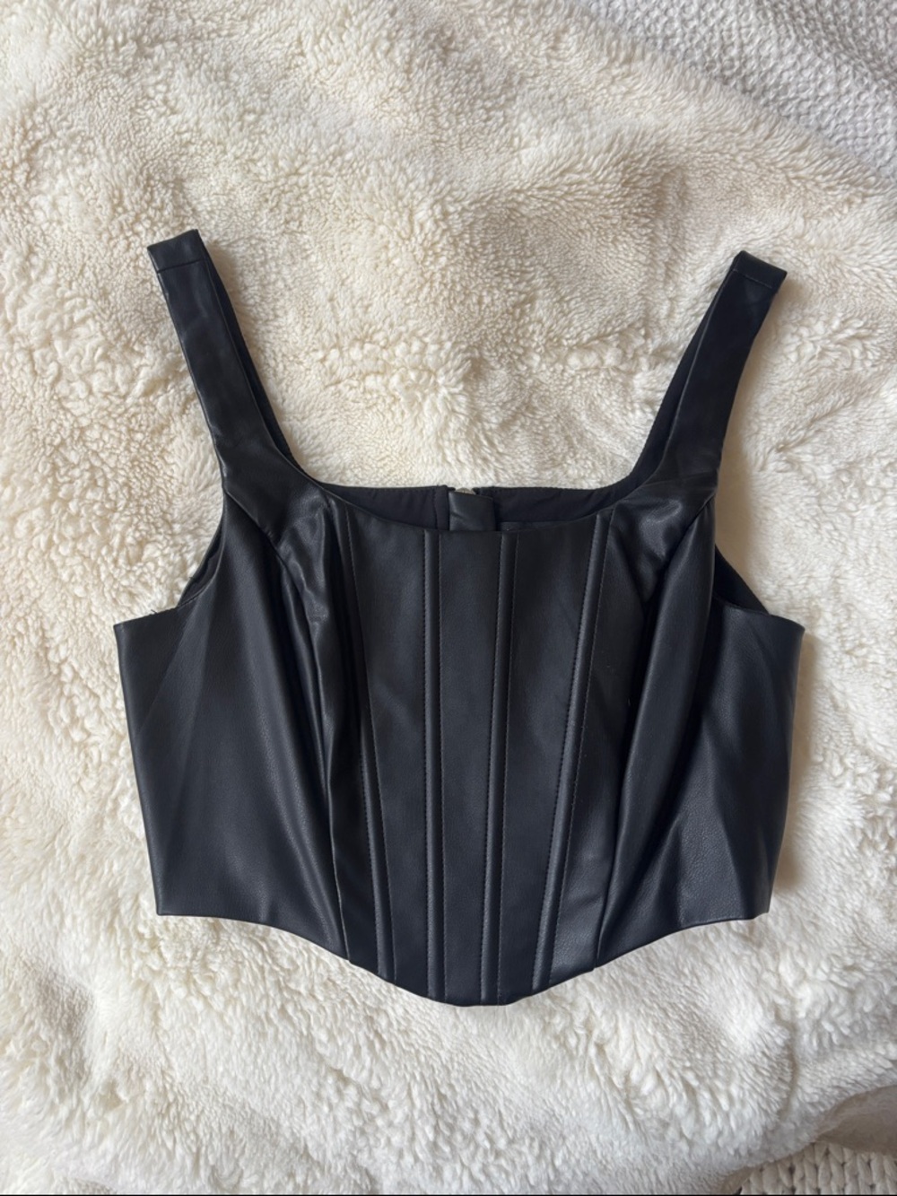 Mango Black Faux Leather Corset Tank Small